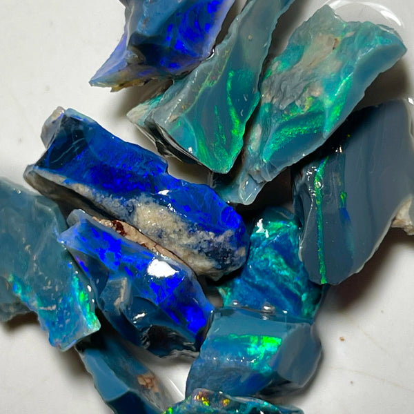 Mulga® Cutters Black Seam opal rough parcel 64.50cts Wee Warra Plains Gorgeous Bright Multicolours & full of potential 24x12x4 to 11x7x3mm NEW912