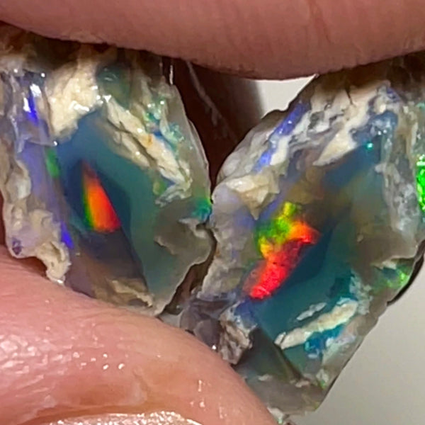 Exotic Red on Black Lightning Ridge knobby opal rough split 9.00cts Gorgeous Multifires to cut 15x8x7 & 10x9x7mm NSW091