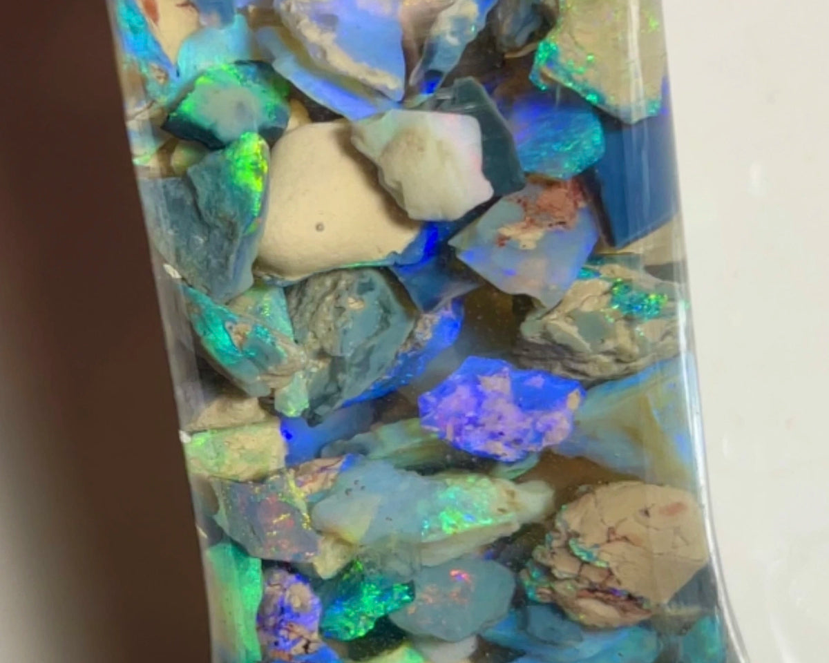 Lightning Ridge Opal rough Chips  195.00cts Lots of Colours to go at :) 11x9x3 to 3x2x1mm Sold as Gamble NSW200