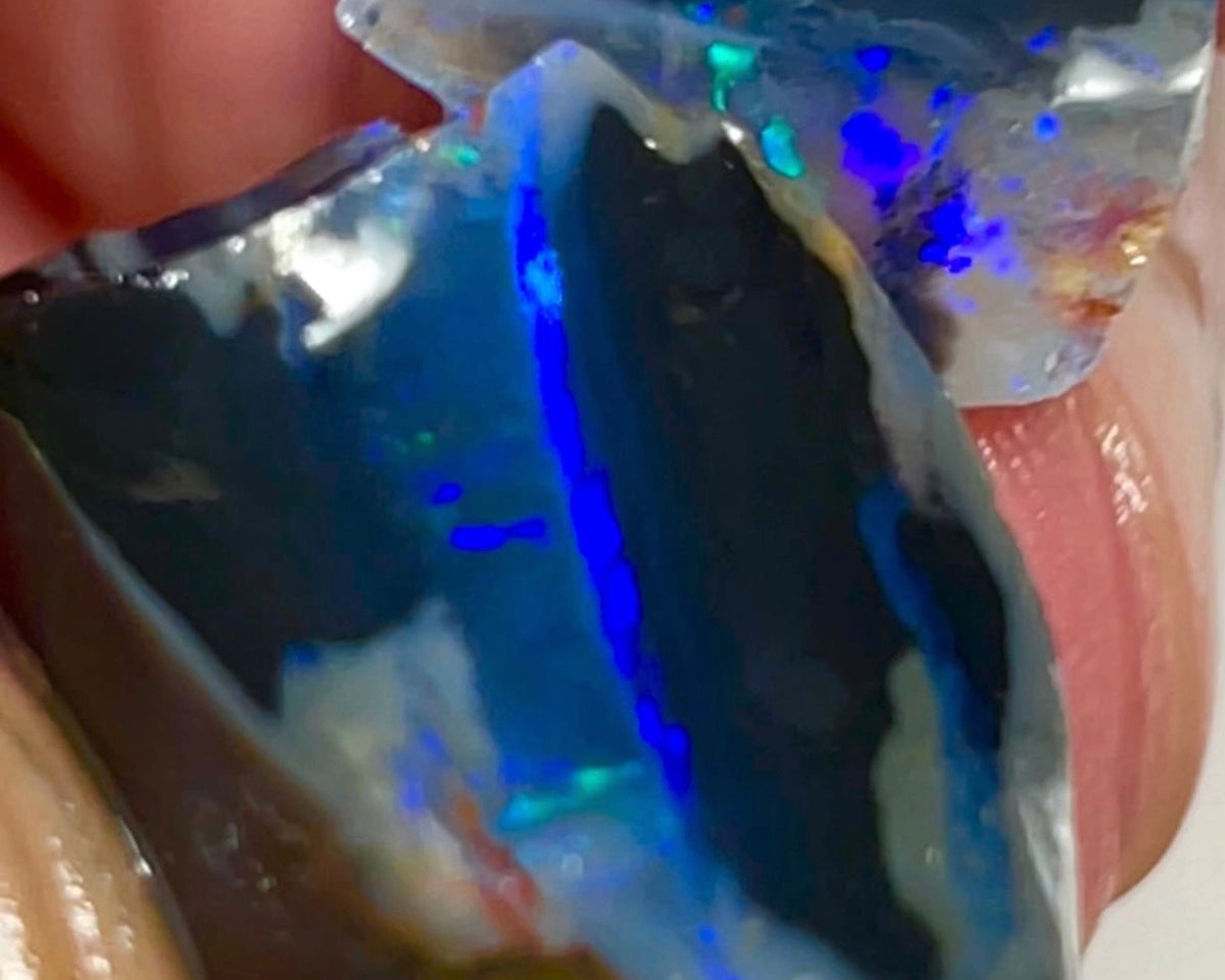 Big Thick &  Black 39.50cts Gorgeous Cutters Seam opal spit of Lightning Ridge Thick Blue dominant bars with m.fire flashes 25x17x12 & 15x10x7 mm NEW917