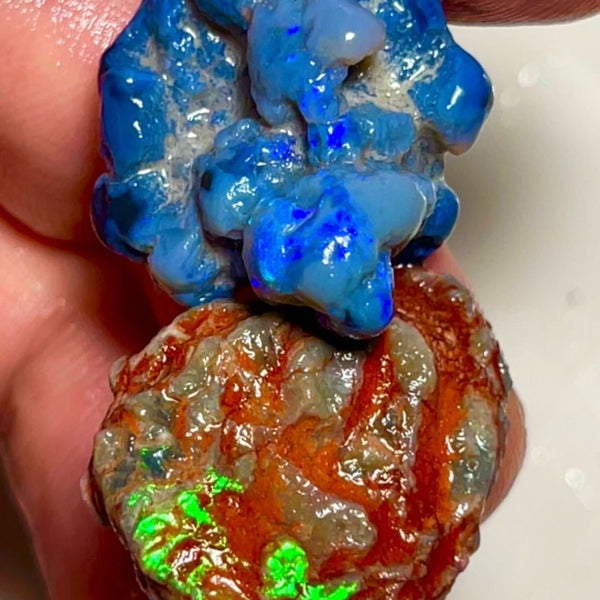 Pair of nice sized Opal formations from Lightning Ridge 42.00cts Bright Blue & Green fires 23x22x14 & 29x19x7 mm NSW047