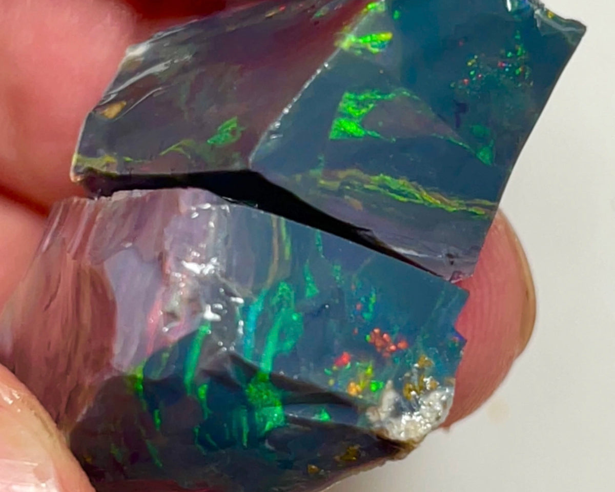 Big Thick Mulga® Black/Dark Seam opal rough pair to cut 67.75cts Wee Warra plains Reds/Golds/Greens Not something you see everyday 25x15x14mm & 22x14x9mm NEW957