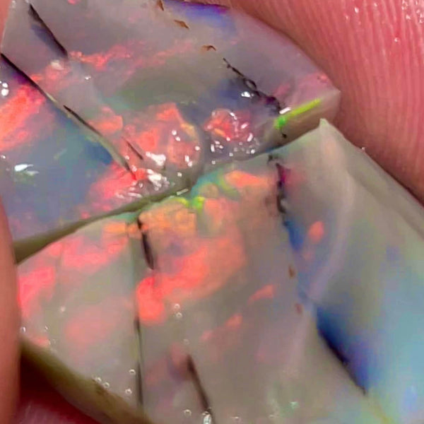 Lightning Ridge Reds on Dark Seam Split opal 33cts Nice size stunning exposed colours 23x15x7mm & 14x12x7mm MFB46