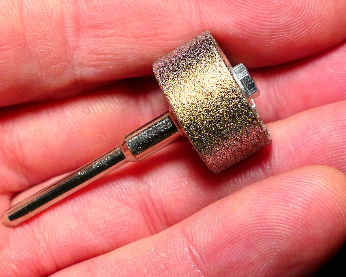PULSAR DIAMOND™ New Little Ripper™ Diamond Welded Set of 3 Grits 80 150 & 320 Opal Mini Cabbing Grinder wheel/drum 20mm Diameter & 10mm wide comes with 3mm MANDREL fit Dremel & other Multitools with 3mm fittings Lapidary SETLR03