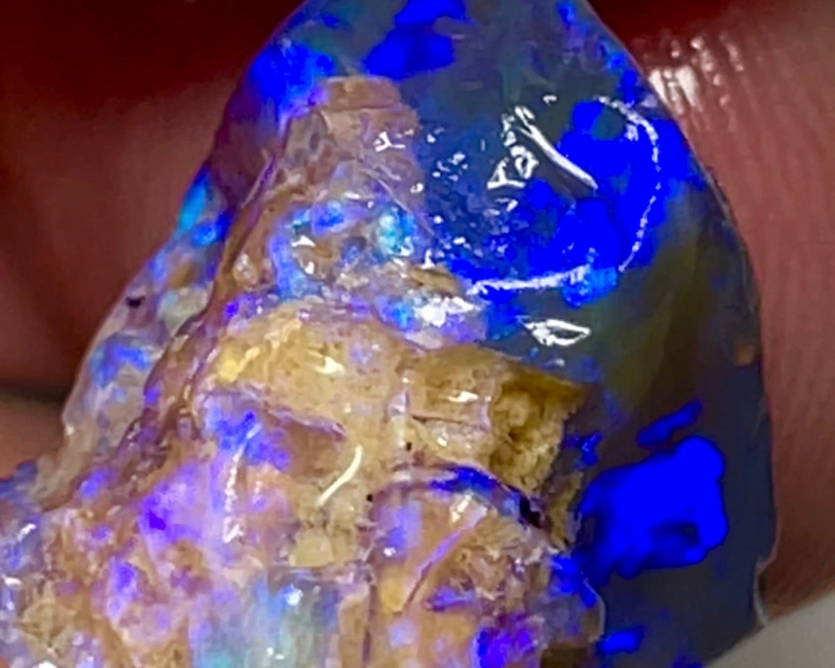 Super Bright Vivid & vibrant Blues on Black Crystal base knobby rough opal 18.75cts From Lightning Ridge Material to cut & polish a Gem  18.000 x 15.000 x 10.000 mm NSW155