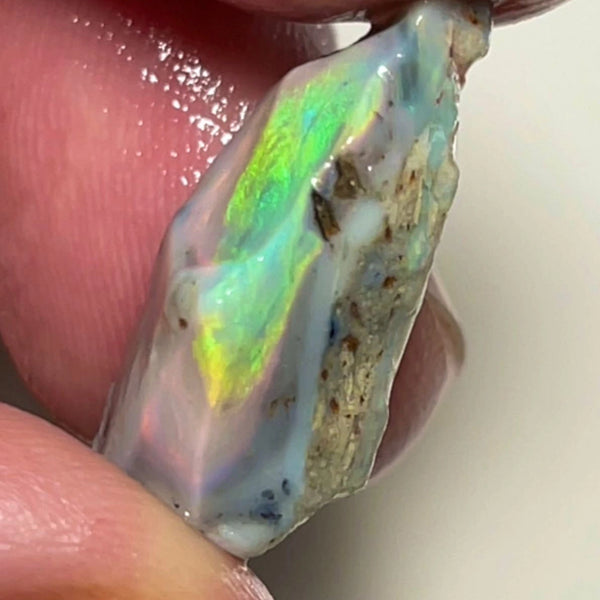 Lightning Ridge Dark Base Seam opal rough 12.75cts Bright Yellow/Orange/Green Dominant fires to chase & polish 22x14x9mm NSW148