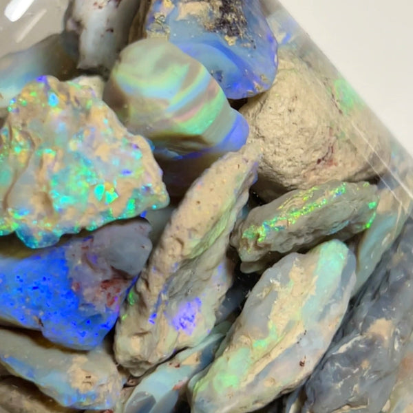 Lightning Ridge knobby opal parcel 439.00cts Lots of Multifires here To explore & Cut 30x20x9mm to 12x9x5mm NEW938
