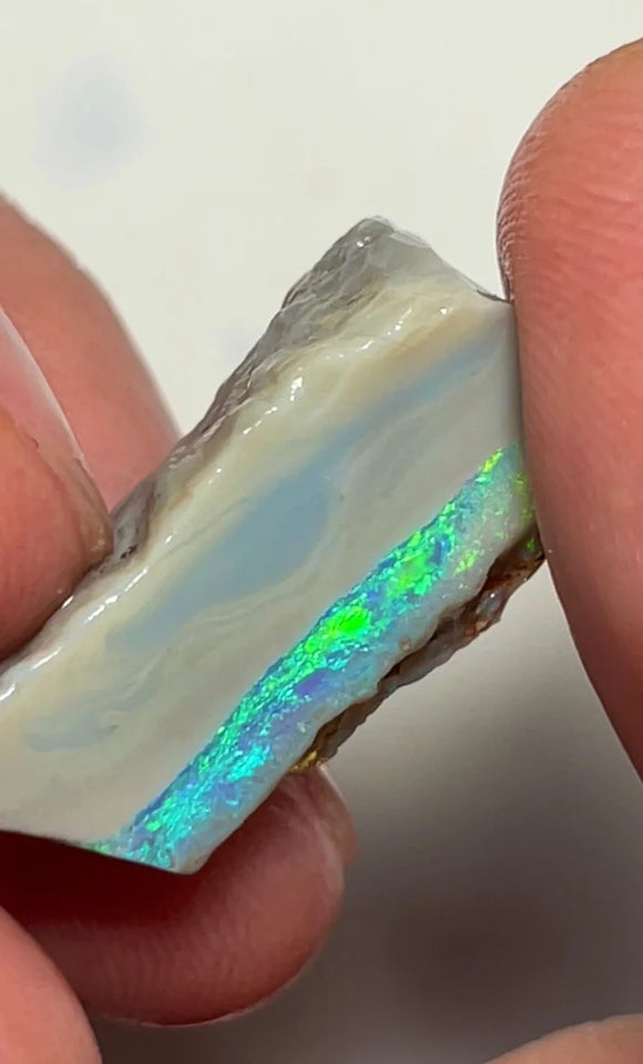 Lightning Ridge 16.75cts Rough Opal Dark Seam to cut gorgeous Multifires 27x10x9 mm NSW143