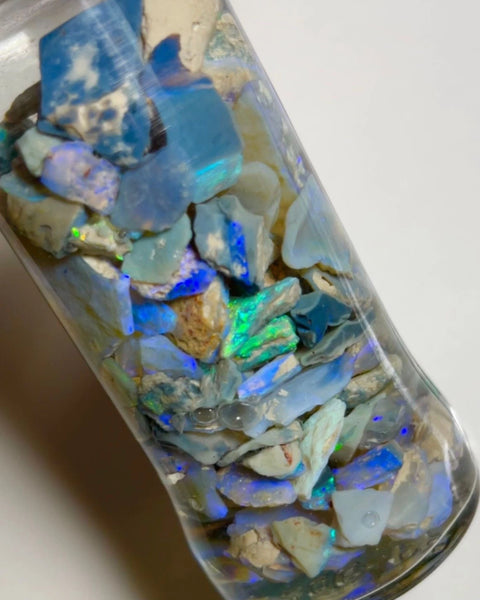 Lightning Ridge opal rough 250cts Lots Multicolours to gamble 15x14x2 to 7x5x2mm NSW076 (jar not included)