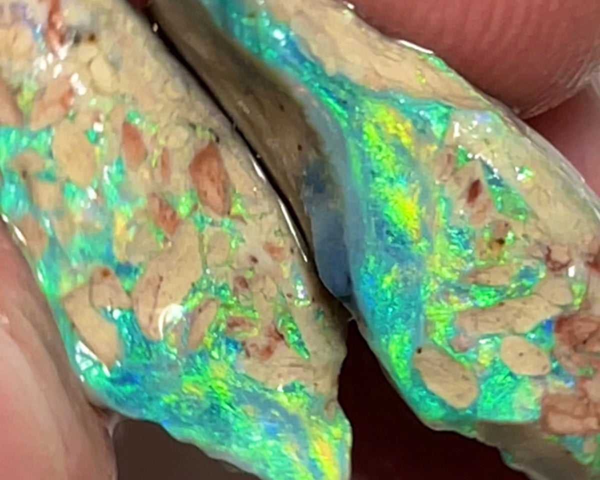 Stunning Pair of Coocoran rough opal formations 24.50cts Stunning Bright Yellow & Greens dominant fires 25x12x8 & 20x14x7mm  NSW157