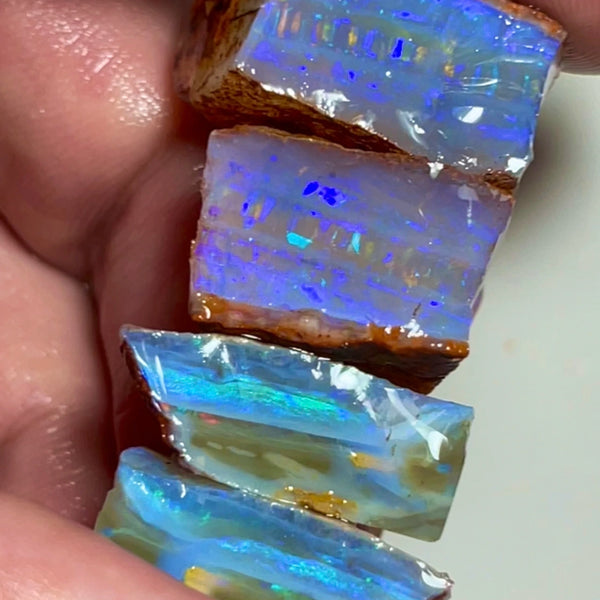 Wow Huge Stack of Gemmy Coober Pedy Seam opal rough 113.50cts Thick bars loaded with Blue dominant fires Yellow/oranges/Red here to cut 20x20x10 to 20x12x7mm NEW926