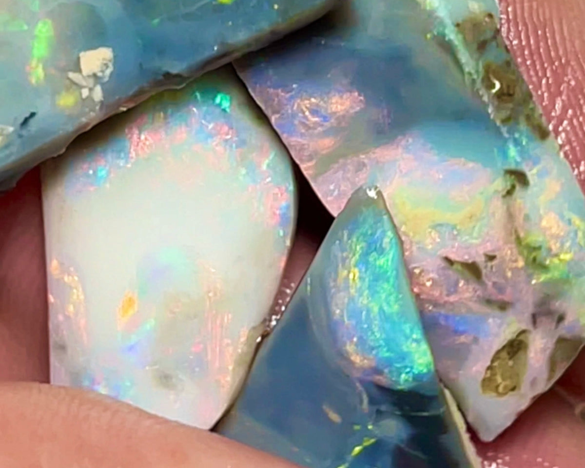 Lightning Ridge Seam opal rub/rough parcel 34.75cts Gorgeous exposed faces with Red/Pink dominant Multifires to Polish & Set 25x11x5mm to 20x14x2mm NEW968