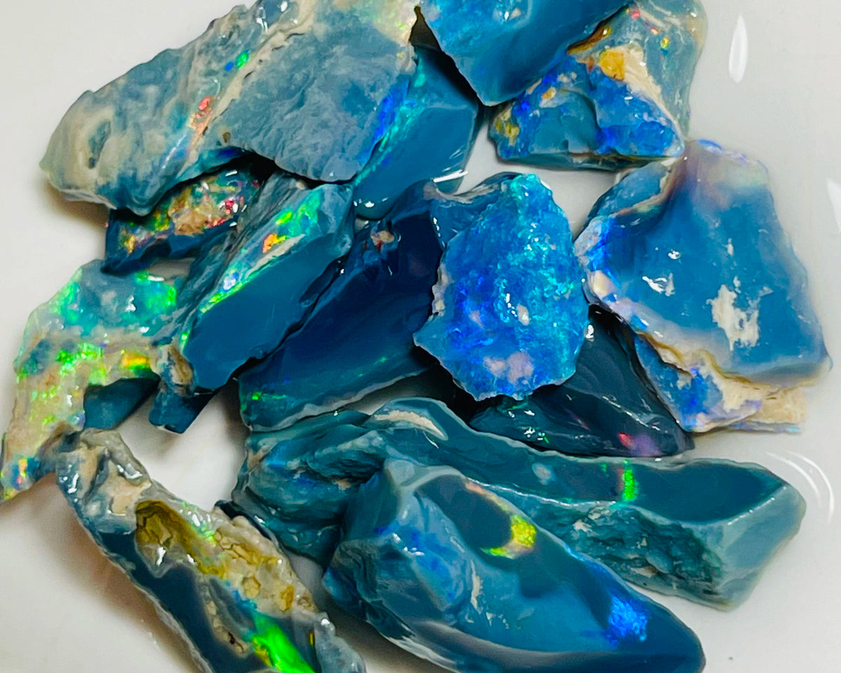 Mulga® Reds & Blues on Black & Darks Seam opal 79cts Wee Warra Plains Stunning Bright Vibrant Multi colours Professional Cutters only 20x18x4 to 9x5x2mm NSW067