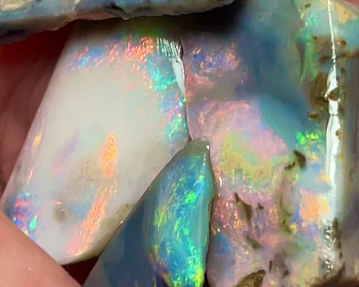 Lightning Ridge Seam opal rub/rough parcel 34.75cts Gorgeous exposed faces with Red/Pink dominant Multifires to Polish & Set 25x11x5mm to 20x14x2mm NEW968