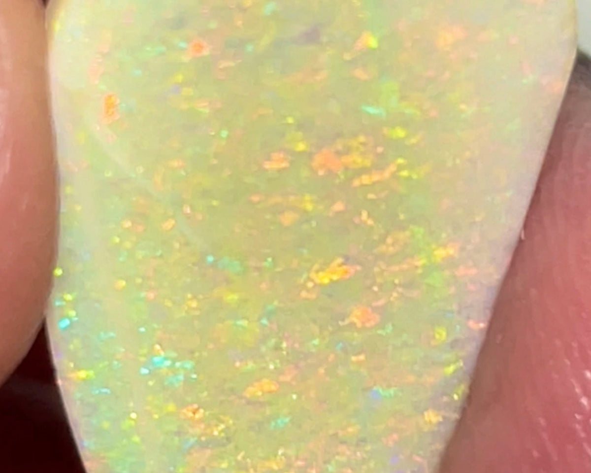 Stunning Big Sized Seam opal rub Lightning Ridge 10.00cts Bright Yellow/Orange dominant fires in Confetti / Floral pattern final shape & Polish to set 25.00x 15.00x 3.00mm  NEW963