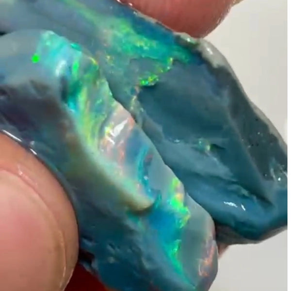 Mulga® Dark base seam opal rough Green/Yellow/Pinks/Oranges dominant fires 28.75cts Wee Warra plains Material To cut 28x23x4 & 28x15x3 mm NEW942