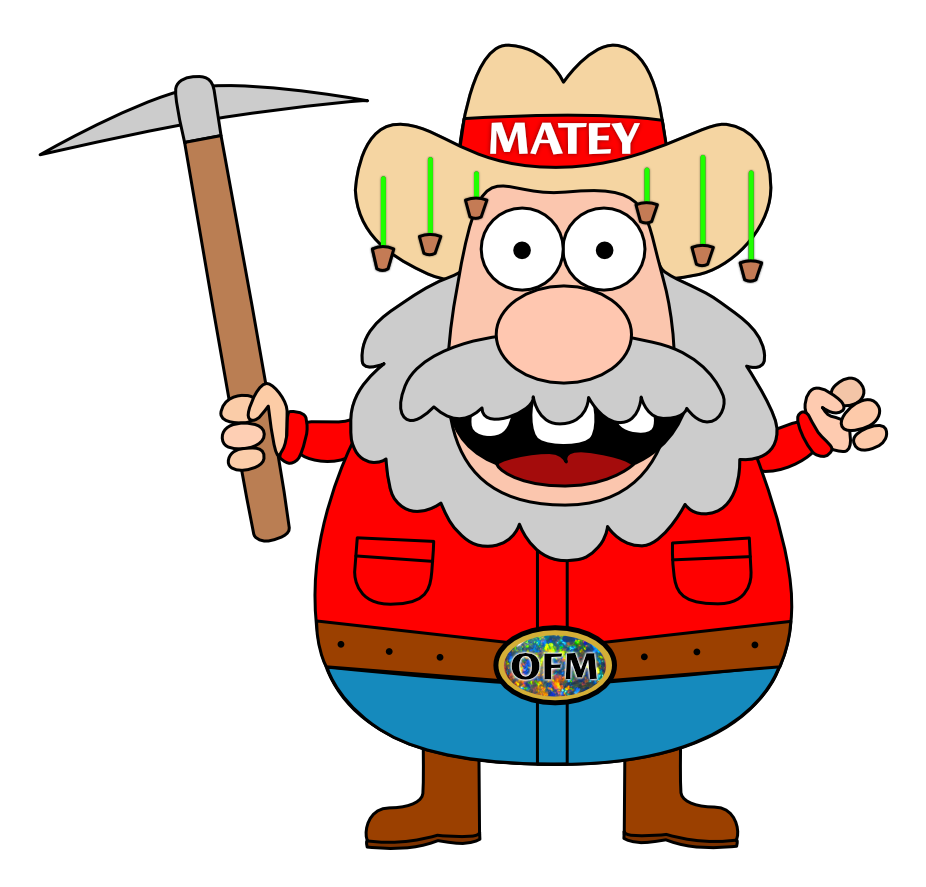 Matey the Miner Logo . The Brand Mascot for Opal Fever Mate Rough Black Opal wholesaler