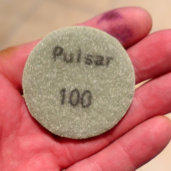 PULSAR DIAMOND™ 2"/50mm LITTLE LAPPER™ Resin Diamond Hook & Loop back hard resin flat lap mini lapidary 100Grit Grey LL100