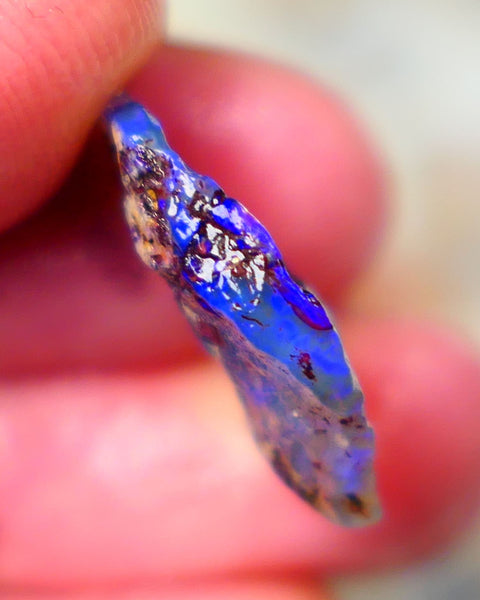 Mintabie Dark Crystal Seam opal rough 5.60cts Bright gorgeous Royal Blue fires showing asking to be explored 18x15x5mm NSW138