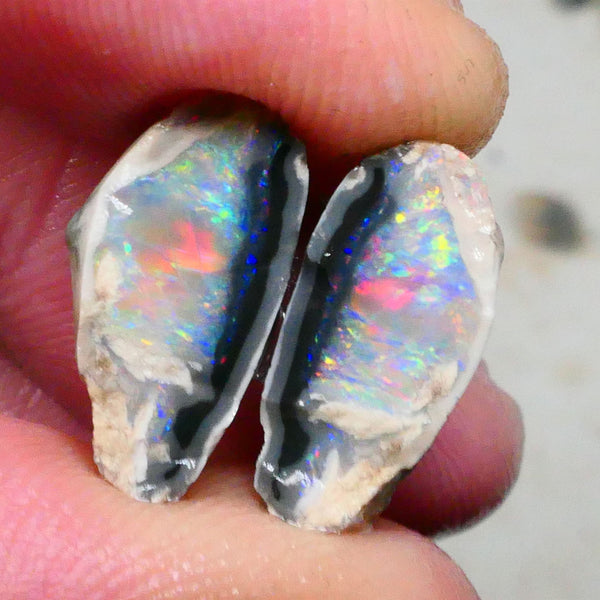 Reds & Pinks to die for Gorgeous Dark Base Crystal knobby opal Split 12.15cts Bling rough to cut nice thick bars 16x11x7mm & 16x9x7mm NSW119