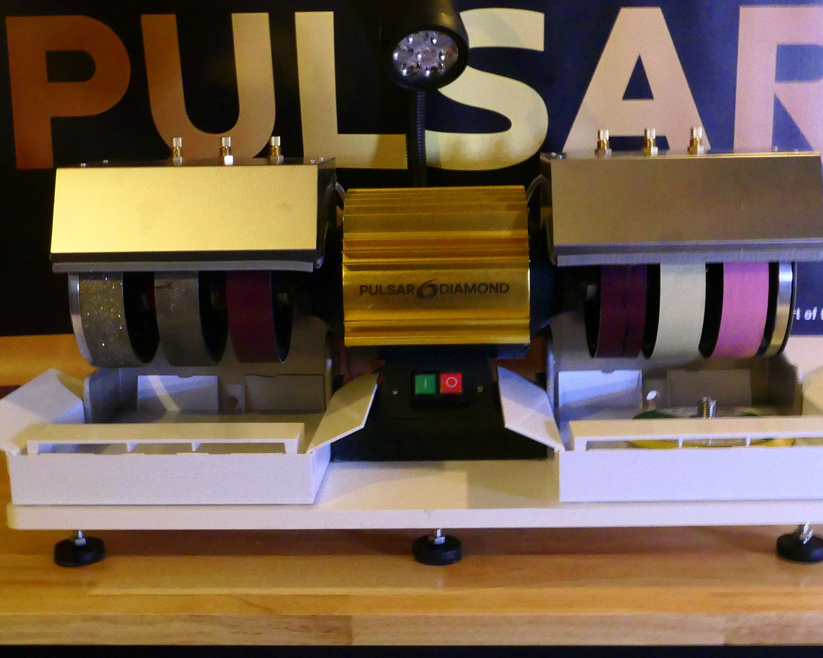 Coming Soon PULSAR DIAMOND® "Slick 6 Pro" Cabbing Machine 6 wheels x 6"/150mm plus Diamond saw & table , Full face magnetic & Centre Hole Flat lap & More . Lapidary Cab Cabber Grinding Polishing Gemstone Cabochon machine