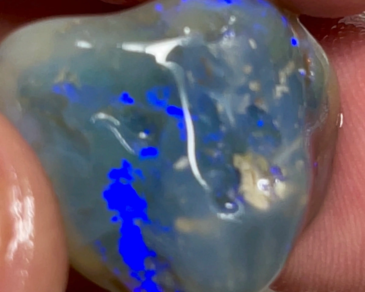 Lightning Ridge Rough Untouched Hand picked to cut & explore Semi Black knobby opal 25.00cts Bright Blue fires showing all around 20x18x12mm NSW135