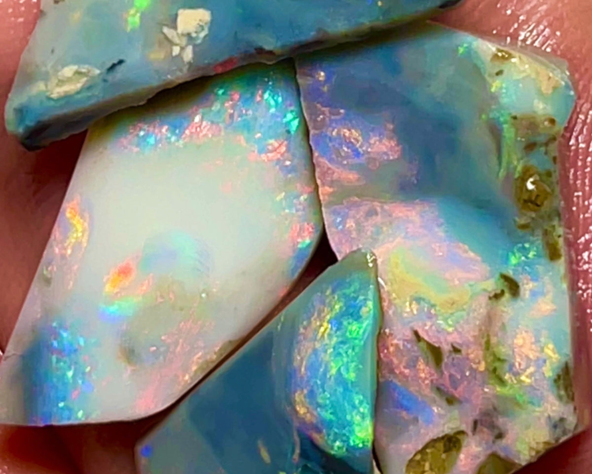 Lightning Ridge Seam opal rub/rough parcel 34.75cts Gorgeous exposed faces with Red/Pink dominant Multifires to Polish & Set 25x11x5mm to 20x14x2mm NEW968