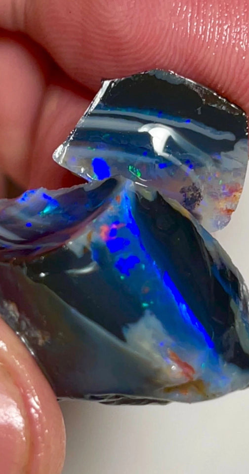 Big Thick &  Black 39.50cts Gorgeous Cutters Seam opal spit of Lightning Ridge Thick Blue dominant bars with m.fire flashes 25x17x12 & 15x10x7 mm NEW917