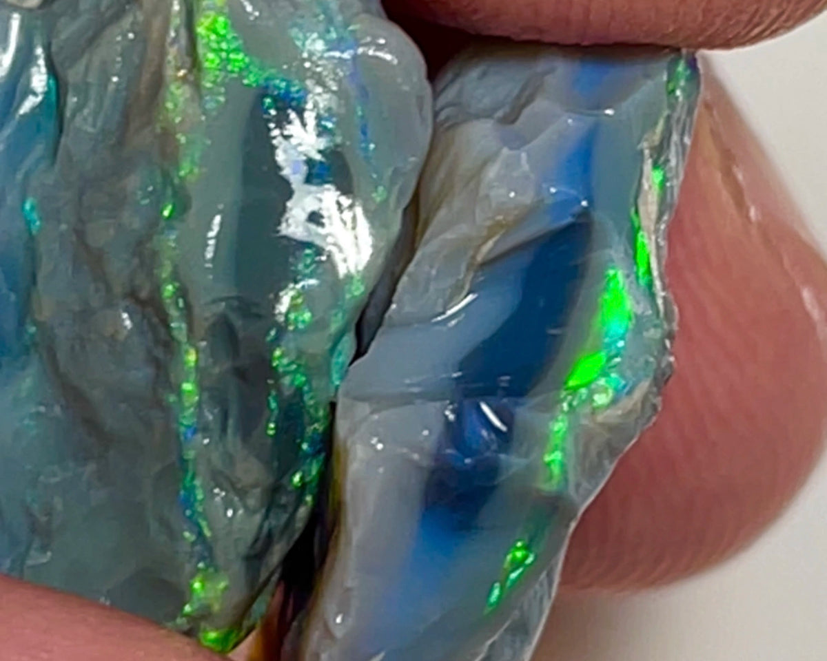 Lightning Ridge Multicolour Black/Dark Knobby pair 32.25cts Highly Visible bars Bright Yellow/Green Dominant M.Fires to cut 24x17x10 & 23x18x6mm NEW966