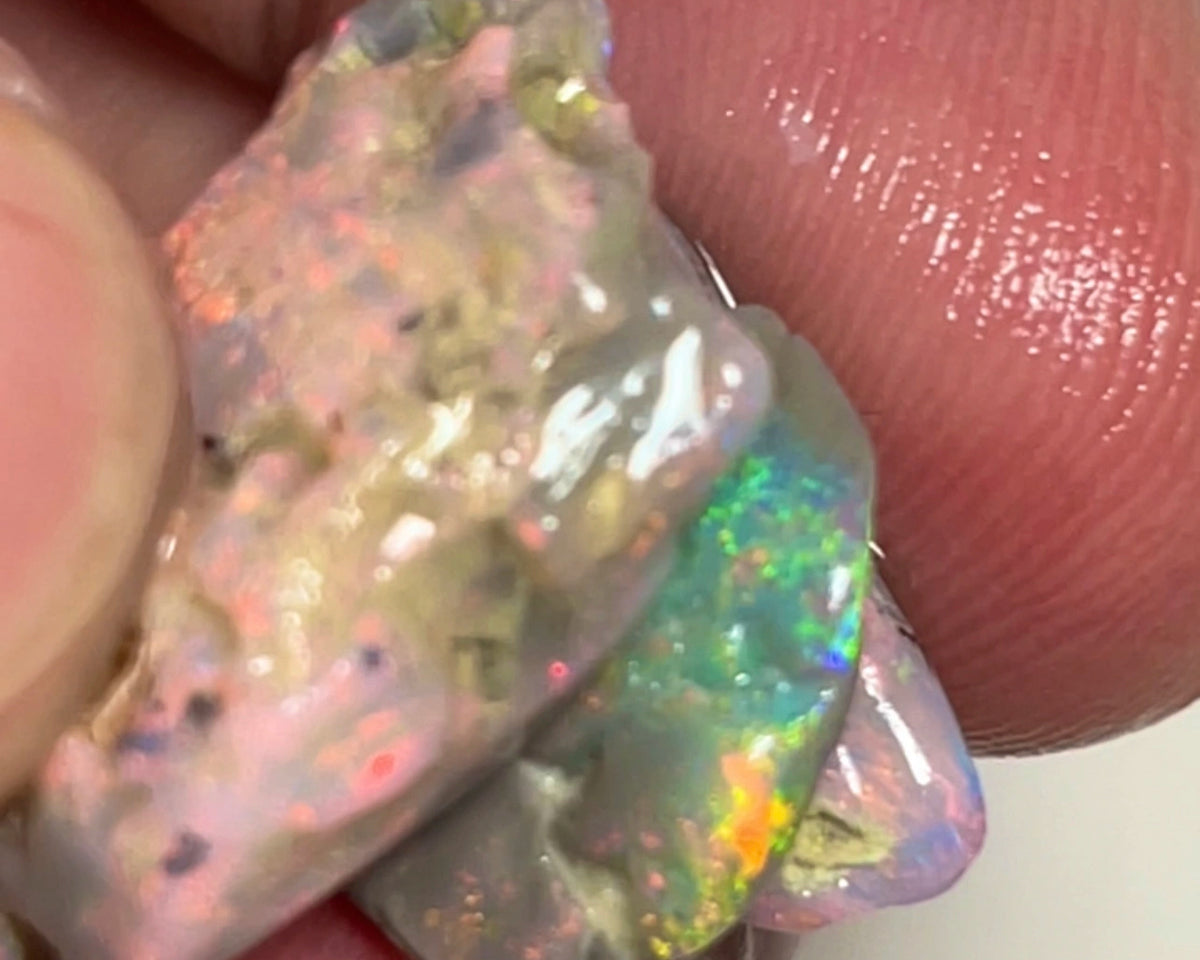 Pinks Anyone ? Lightning Dark Base knobby opal rough stack 20.00cts Stunning Multi fires 22x15x6 to 15x10x3mm  NSW159