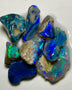 Very Bright Blue /Green dominant fires in this parcel of Black & Dark opal rough 35.75cts Lightning Ridge Material to cut 18x14x3mm to 10x8x7mm NSW184