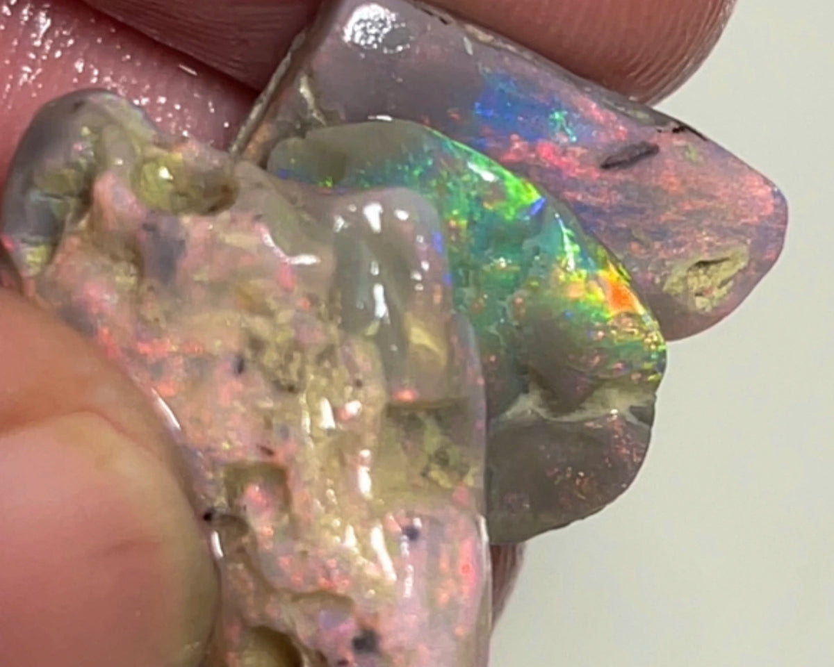 Pinks Anyone ? Lightning Dark Base knobby opal rough stack 20.00cts Stunning Multi fires 22x15x6 to 15x10x3mm  NSW159