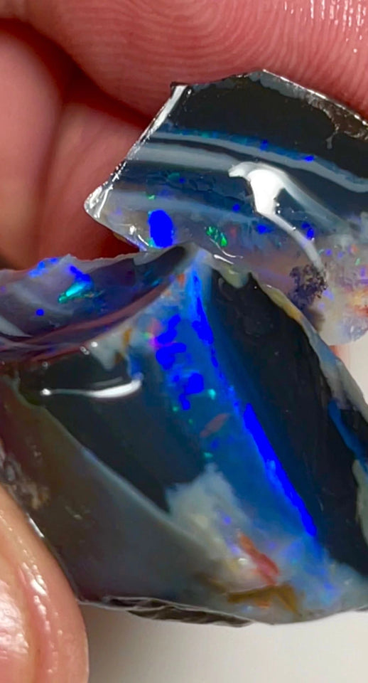 Big Thick &  Black 39.50cts Gorgeous Cutters Seam opal spit of Lightning Ridge Thick Blue dominant bars with m.fire flashes 25x17x12 & 15x10x7 mm NEW917