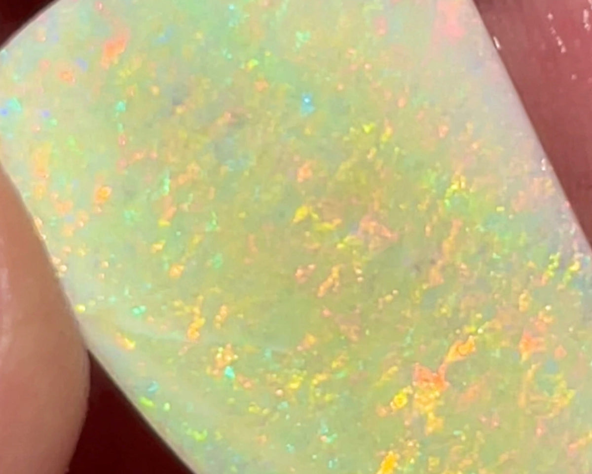 Stunning Big Sized Seam opal rub Lightning Ridge 10.00cts Bright Yellow/Orange dominant fires in Confetti / Floral pattern final shape & Polish to set 25.00x 15.00x 3.00mm  NEW963