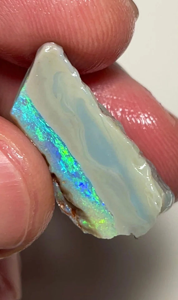 Lightning Ridge 16.75cts Rough Opal Dark Seam to cut gorgeous Multifires 27x10x9 mm NSW143