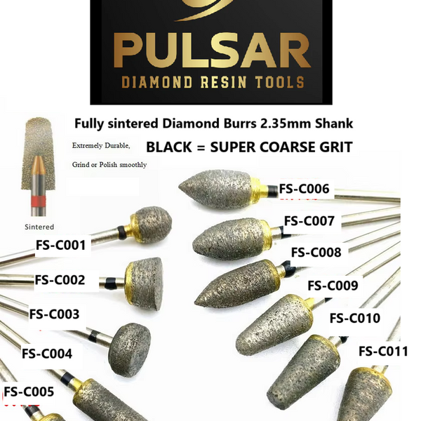 PULSAR DIAMOND® 1 x Fully Sintered Diamond Burr 2.35mm Shank size Choice of shape for grinding Opal & Gemstones, Glass, Stone, Metal Lapidary Polishing Fits Dremel Foredom & Pulsar tools
