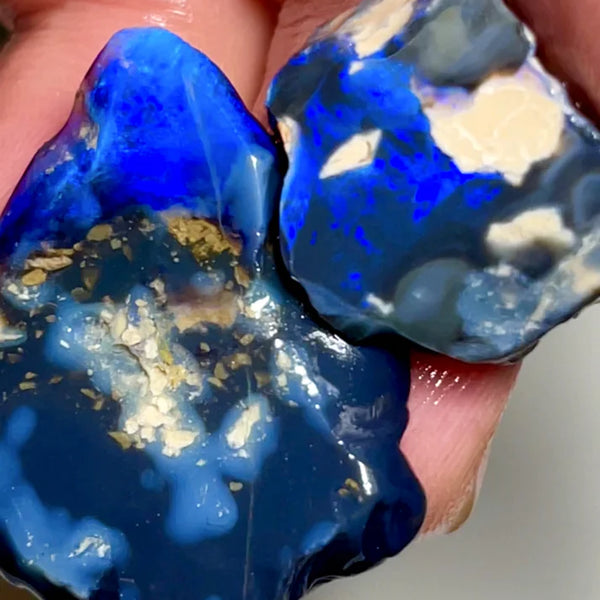 Big Blue on Black/Dark Rub rough seam opal pair 38cts L/Ridge nice Blues 30x25x5mm & 18x13x4mm NSW142