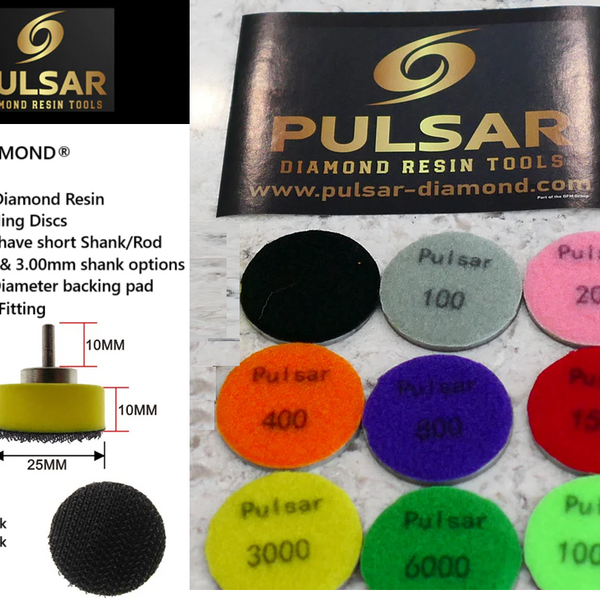 PULSAR DIAMOND® New for 2025 Little Lapper 1"/25.4mm Resin Diamond Hook & Loop back hard resin flat laps mini lapidary 50-10,000Grit sets Choice of 2.35mm or 3.00mm shank
