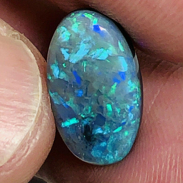 Australian Black Opal Gemstone 3.9cts N4 Body Tone B3 Brightness Confetti Pattern Green / Blue fires 15x8x3mm GEM1227