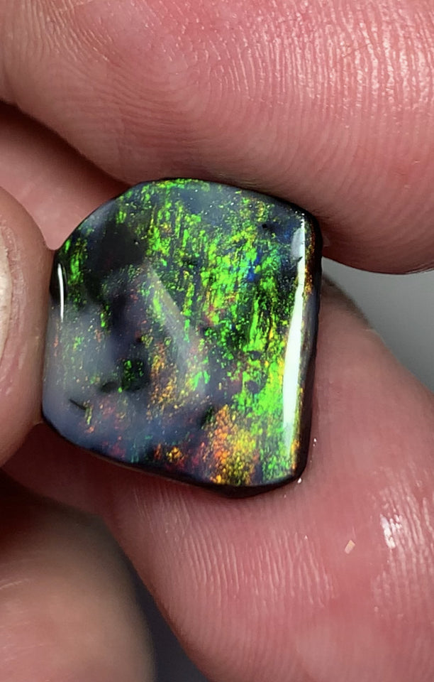 Lightning Ridge Black Opal Rough Rub 3.7cts Mulga® Field of Grawin Super Bright Yellow Orange & Red on Black 14x13x3mm WSJ49
