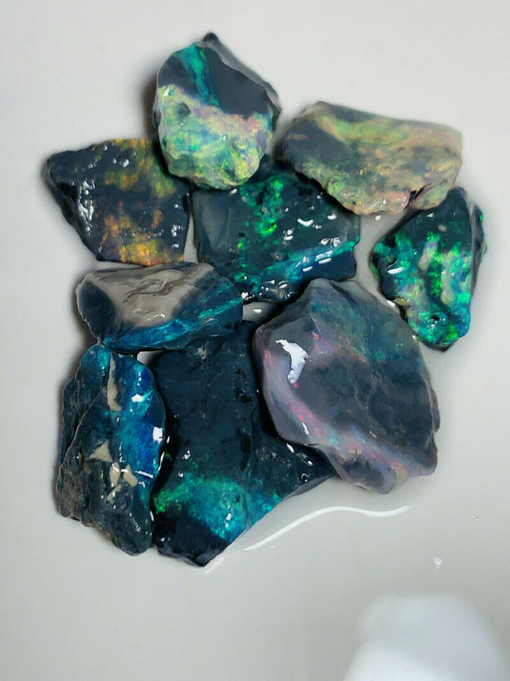 Australian Rough GEM GRADE Mulga® Field Black Opal Parcel 30cts Beautiful & Bright Reds & MultiFires for cutters 12x10x6mm to 11x7x3mm GEM1382