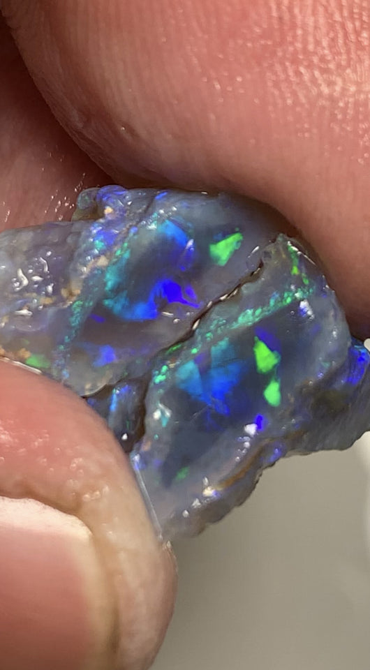 Australian Rough Opal Top Notch Gem Grade semi Black Crystal knobby split pair 13cts Professional Cutters only! Stunning Bright exposed Reds & Multifires 15x10x10mm & 17x6x5mm WSN31