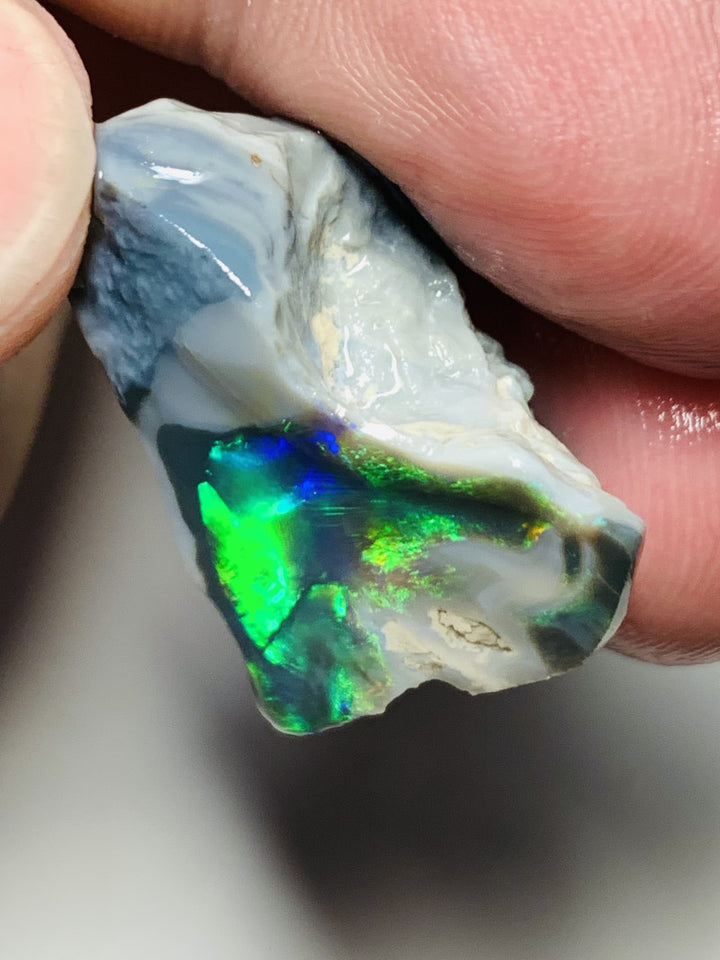 Australian Lightning Ridge Opal Gem Grade Single Semi Black Rub 29cts Rub/Rough Super Saturated Vivid Multifires & stunning pattern mix 27x16x15mm WSQ40