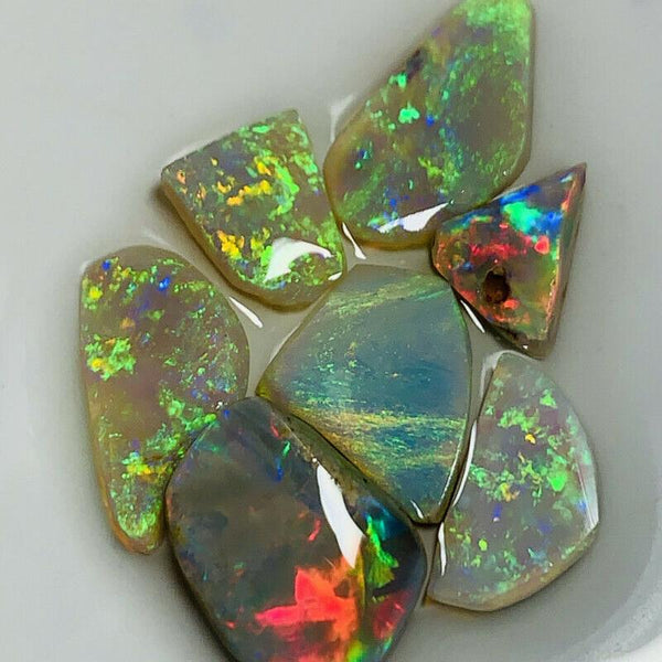 Australian Opal Rubs parcel Gem Grade Dark - Crystal Miners Bench® Rubs / Preforms 14cts Lots of Lovely bright FIRES / MULTIFIRES 13x10x2mm to 9x7x3mm GEM1443