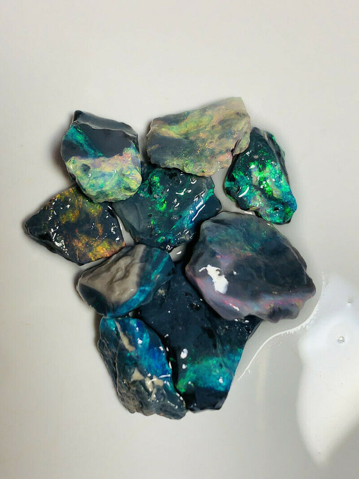 Australian Rough GEM GRADE Mulga® Field Black Opal Parcel 30cts Beautiful & Bright Reds & MultiFires for cutters 12x10x6mm to 11x7x3mm GEM1382