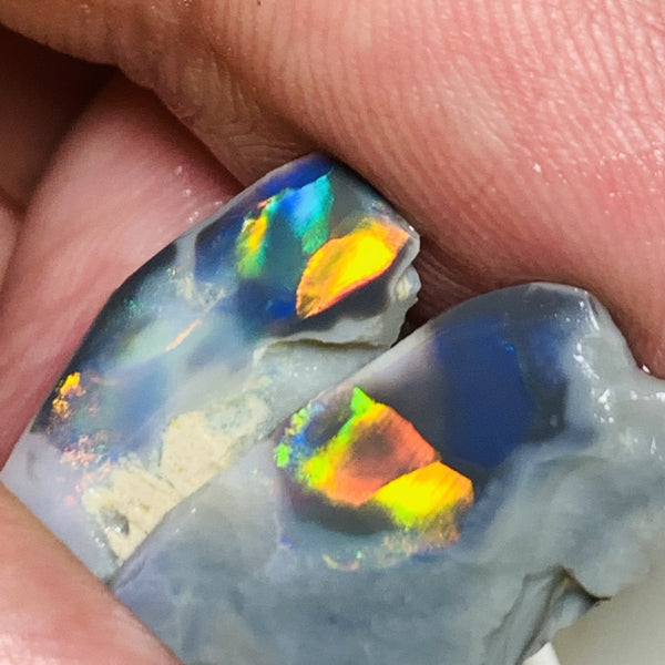 Australian Opal Rough Rubs Gem Grade MULGA® Semi Black Opal Miners Bench® Rubs 7.1cts Amazing Sharp bright FIRES / MULTIFIRES near Flagstone patterns 20x11x3mm & 17x9x4mm WSN40