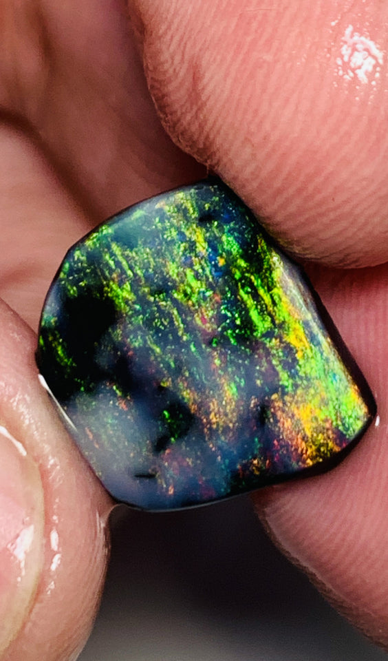 Lightning Ridge Black Opal Rough Rub 3.7cts Mulga® Field of Grawin Super Bright Yellow Orange & Red on Black 14x13x3mm WSJ49