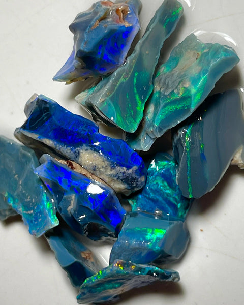 Mulga® Cutters Black Seam opal rough parcel 64.50cts Wee Warra Plains Gorgeous Bright Multicolours & full of potential 24x12x4 to 11x7x3mm NEW912