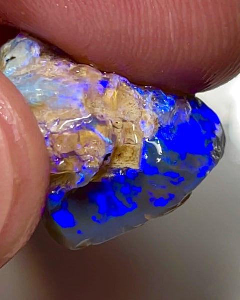 Super Bright Vivid & vibrant Blues on Black Crystal base knobby rough opal 18.75cts From Lightning Ridge Material to cut & polish a Gem  18.000 x 15.000 x 10.000 mm NSW155