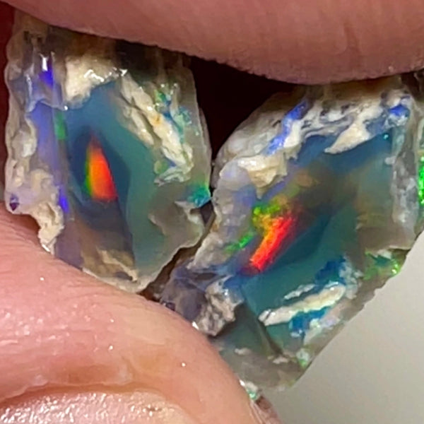 Exotic Red on Black Lightning Ridge knobby opal rough split 9.00cts Gorgeous  Multifires to cut 15x8x7 & 10x9x7mm NSW091